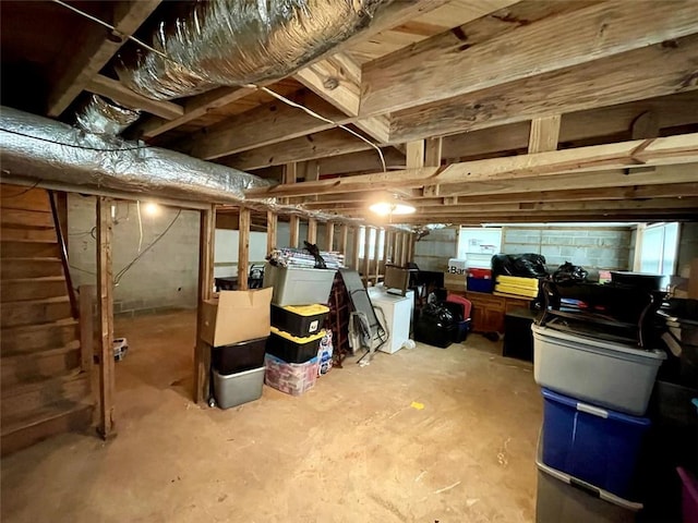 view of unfinished basement