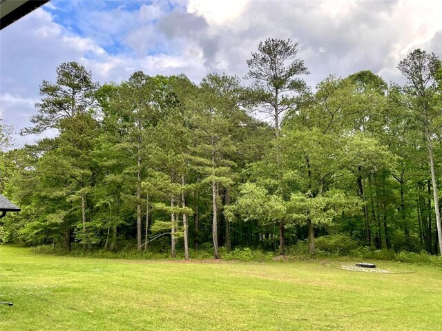view of yard with a forest view