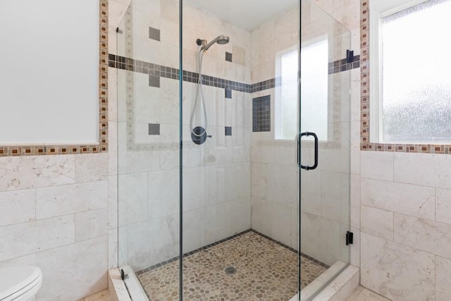 1647 Grandeus Ln SW, Stone Mountain, GA 30087 - full bath with a shower stall, toilet, and tile walls