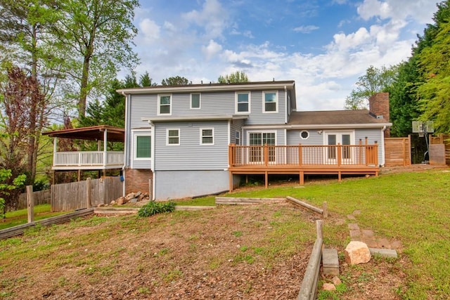 1647 Grandeus Ln SW, Stone Mountain, GA 30087 - back of property featuring a deck, french doors, and a chimney