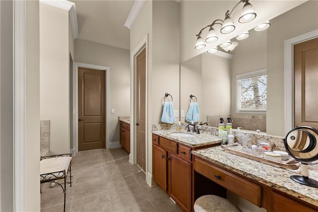 4729 Deer Creek Ct, Flowery Branch, GA 30542 - full bathroom featuring vanity, tile patterned floors, crown molding, and baseboards