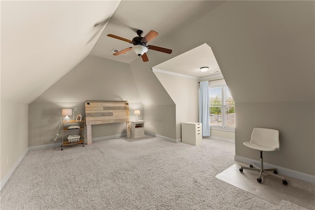 4729 Deer Creek Ct, Flowery Branch, GA 30542 - bedroom with lofted ceiling, carpet floors, ceiling fan, and baseboards