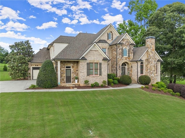 4729 Deer Creek Ct, Flowery Branch, GA 30542 - view of front of property with a front lawn, stone siding, and concrete driveway