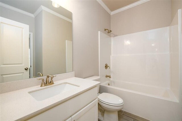 8245 Dawson View Way, Cumming, GA 30028 - full bathroom featuring ornamental molding, toilet, bathtub / shower combination, and vanity
