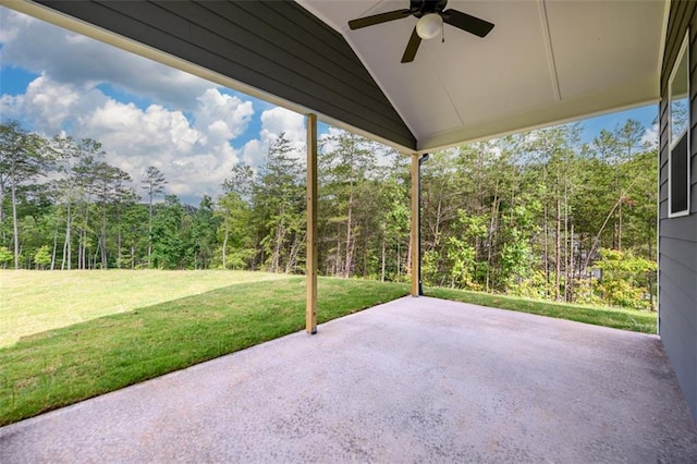 8245 Dawson View Way, Cumming, GA 30028 - view of patio with ceiling fan and a wooded view