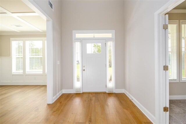 8245 Dawson View Way, Cumming, GA 30028 - foyer with ornamental molding, light wood-style flooring, and baseboards