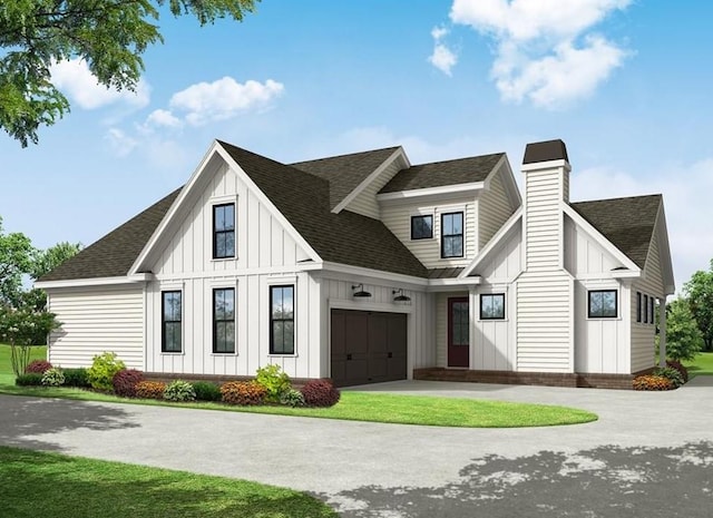 modern farmhouse featuring a garage