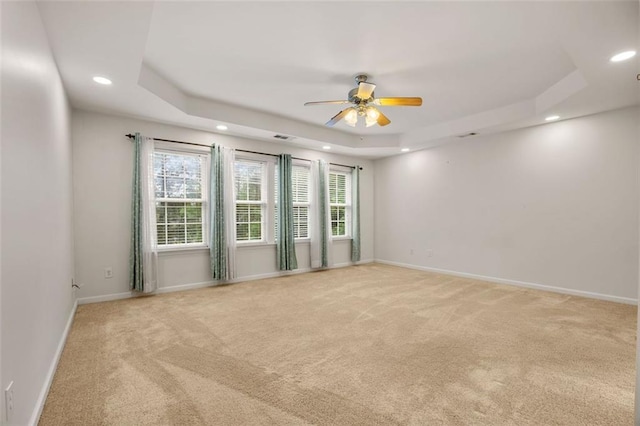 5156 Amberden Hall Dr, Suwanee, GA 30024 - unfurnished room featuring recessed lighting, light carpet, a raised ceiling, a ceiling fan, and baseboards