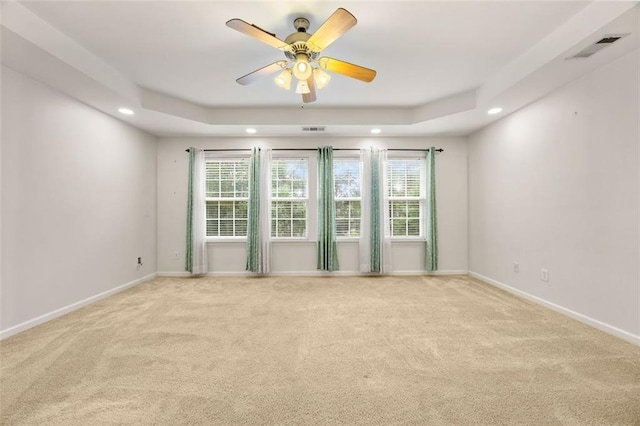 5156 Amberden Hall Dr, Suwanee, GA 30024 - carpeted spare room with recessed lighting, ceiling fan, baseboards, and a tray ceiling