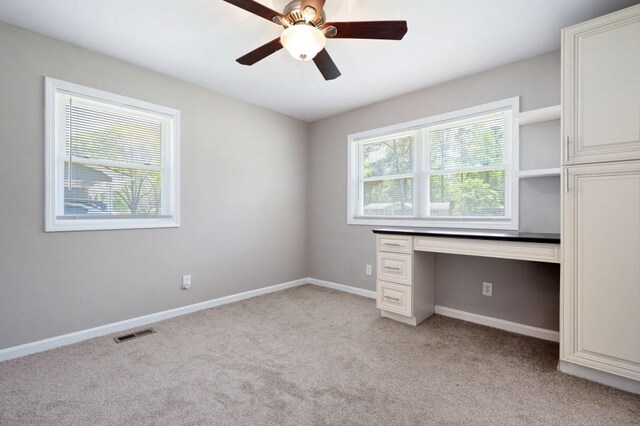 4284 Carlos Ct, Powder Springs, GA 30127 - unfurnished office featuring visible vents, baseboards, ceiling fan, and light colored carpet