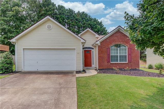 965 Under Ct, Sugar Hill, GA 30518 - ranch-style house featuring concrete driveway, a front yard, brick siding, and an attached garage