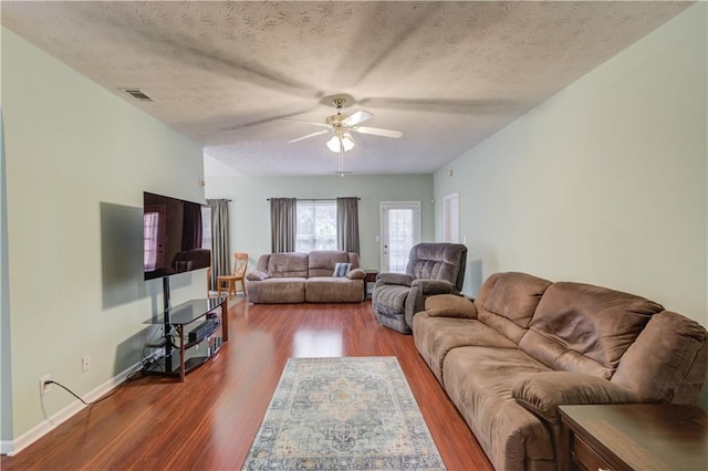 965 Under Ct, Sugar Hill, GA 30518 - living room with ceiling fan, wood finished floors, a textured ceiling, and baseboards