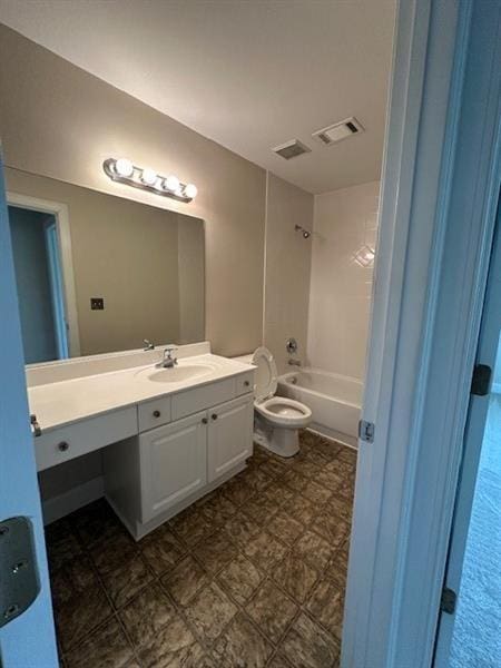 full bathroom featuring vanity, toilet, and bathtub / shower combination