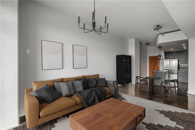 living area with a chandelier