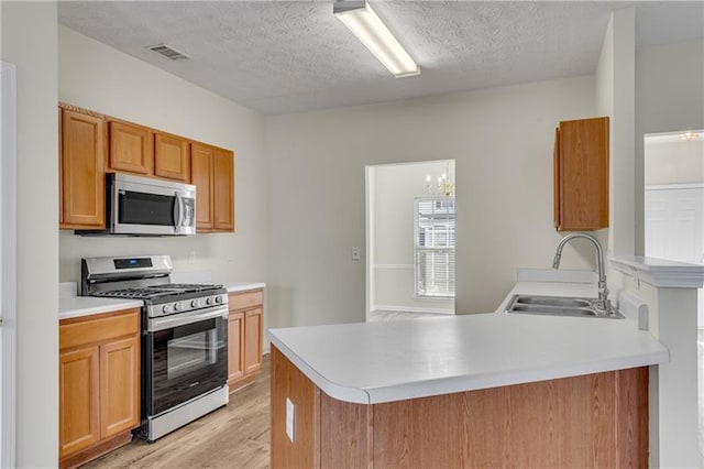 621 Kenridge Way Unit 0, Suwanee, GA 30024 - kitchen featuring stainless steel appliances, a sink, light wood finished floors, a peninsula, and light countertops