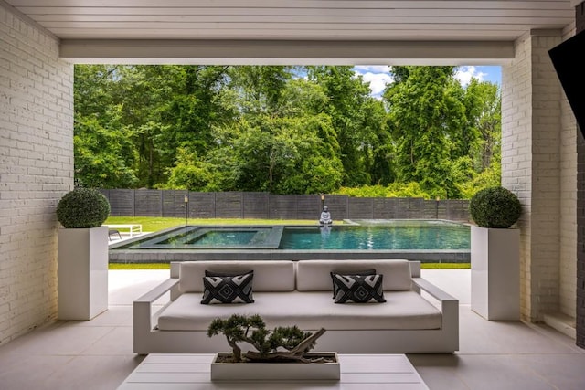 185 Pebble Trl, Alpharetta, GA 30009 - view of patio / terrace featuring outdoor lounge area, a fenced backyard, and view of scattered trees
