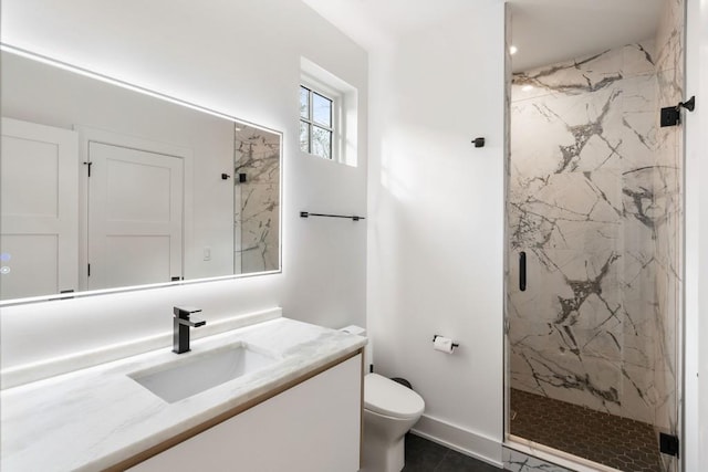 185 Pebble Trl, Alpharetta, GA 30009 - full bathroom featuring a marble finish shower, toilet, and vanity