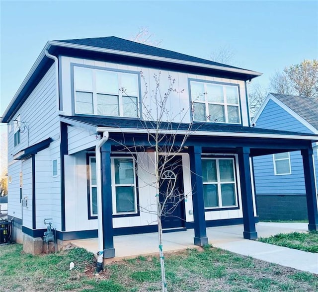 view of front of property with covered porch and board and batten siding