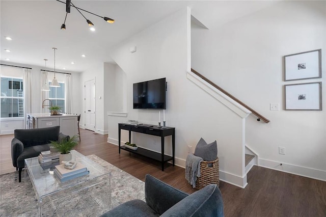 1408 Cozy Ct Unit 303, Atlanta, GA 30315 - living area with stairway, recessed lighting, baseboards, and dark wood-style flooring