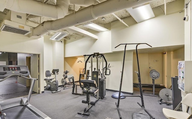 gym featuring a towering ceiling