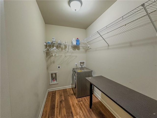 washroom featuring washer hookup, wood-type flooring, and electric dryer hookup