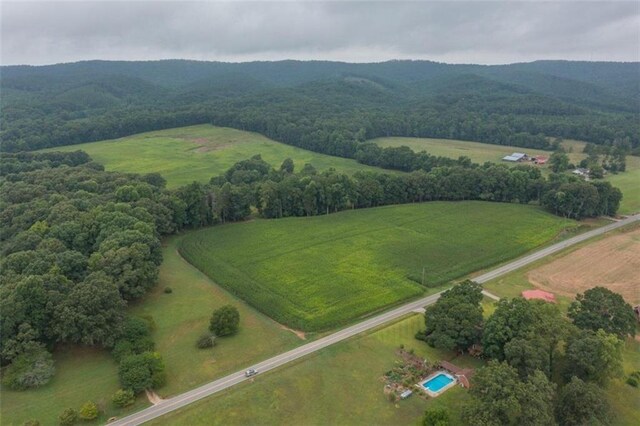 bird's eye view featuring a rural view and a mountain view