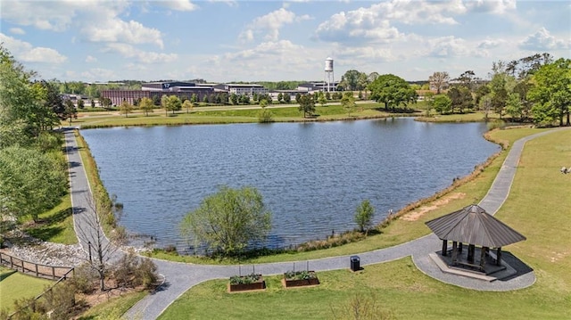 property view of water featuring a gazebo