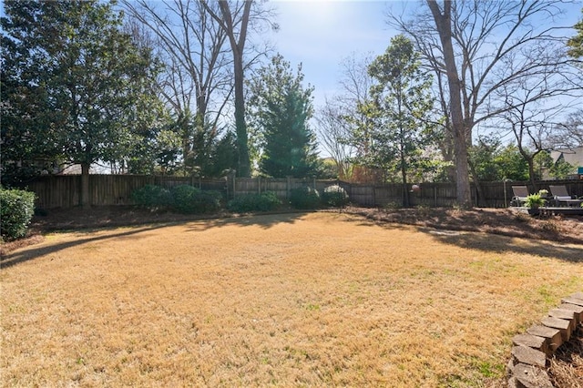 view of yard with a fenced backyard