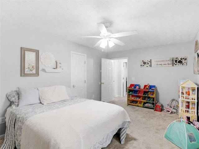 bedroom with carpet floors and ceiling fan