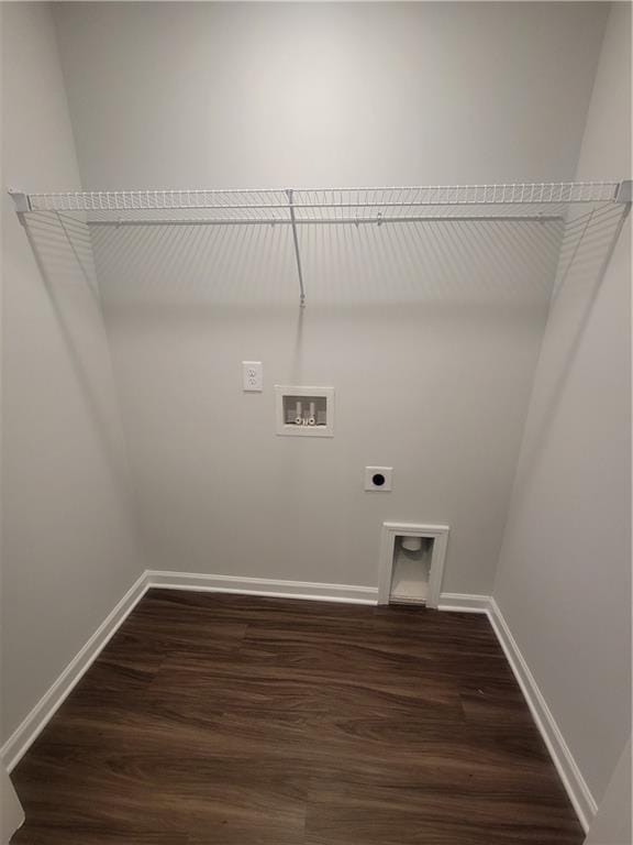 washroom featuring laundry area, washer hookup, dark wood-type flooring, and hookup for an electric dryer