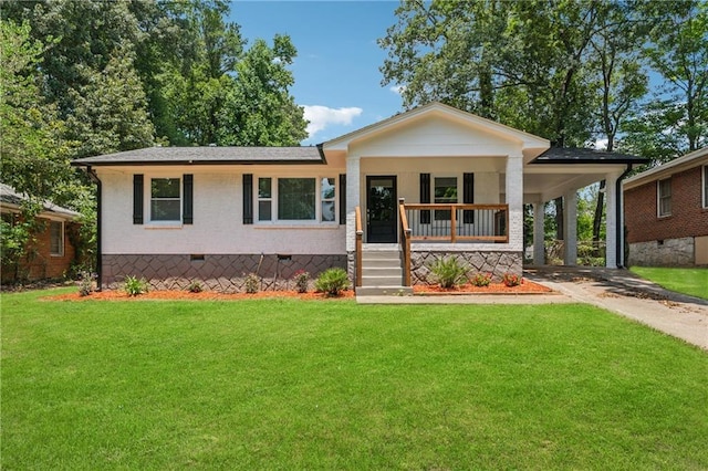 1978 Ethel Ln, Decatur, GA 30032 - view of front of house featuring crawl space, concrete driveway, covered porch, a front lawn, and an attached carport