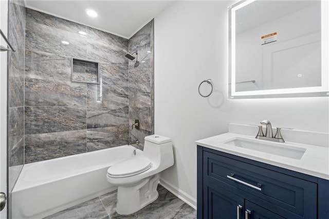 1978 Ethel Ln, Decatur, GA 30032 - bathroom with marble look tile flooring, vanity, and shower / bathtub combination