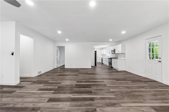 1978 Ethel Ln, Decatur, GA 30032 - unfurnished living room with recessed lighting, dark wood-style flooring, and ceiling fan