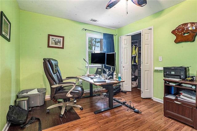 3392 Inns Brook Way, Snellville, GA 30039 - office area featuring wood finished floors, a ceiling fan, and baseboards