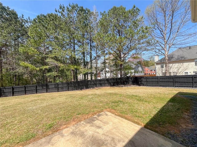 view of yard featuring a fenced backyard and a patio area