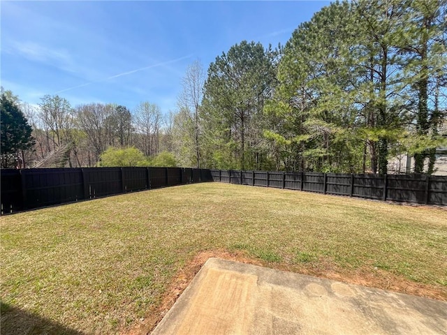 view of yard featuring a fenced backyard