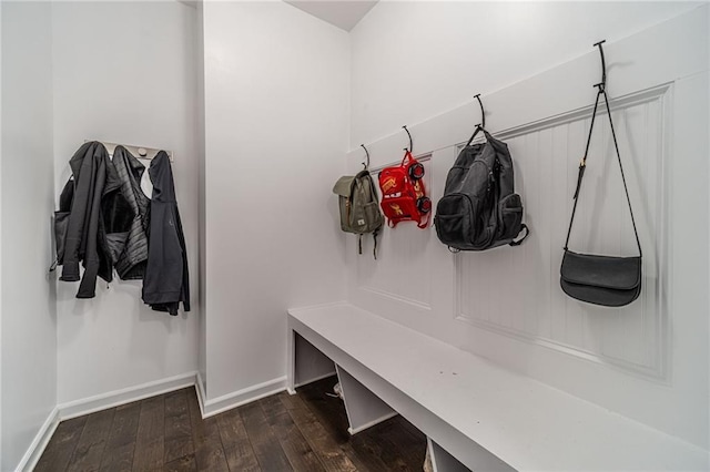 mudroom featuring dark wood-type flooring