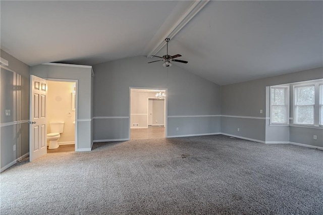 180 Sears Cir, Covington, GA 30016 - interior space with light carpet, ceiling fan with notable chandelier, and lofted ceiling