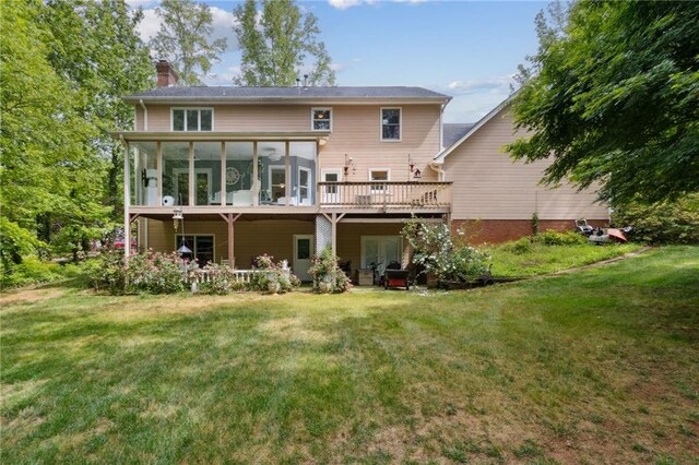 4135 Ashford Way, Gainesville, GA 30507 - back of house with a wooden deck, a chimney, and a lawn