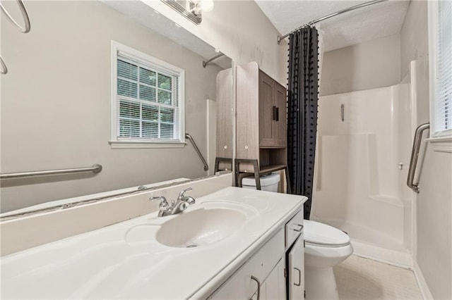 6010 White Oak Ct NW, Kennesaw, GA 31052 - full bath with curtained shower, vanity, a textured ceiling, and tile patterned floors