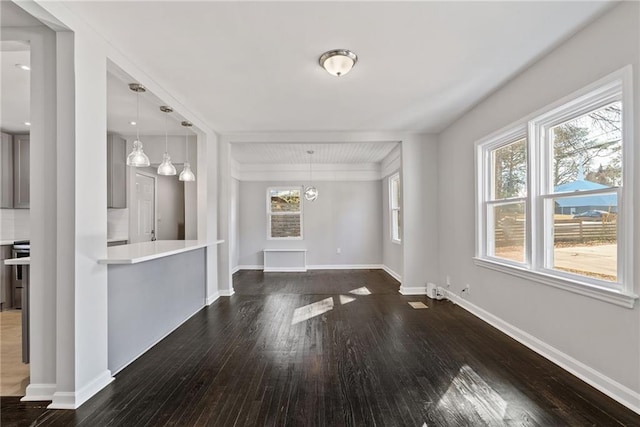 unfurnished living room with dark hardwood / wood-style floors