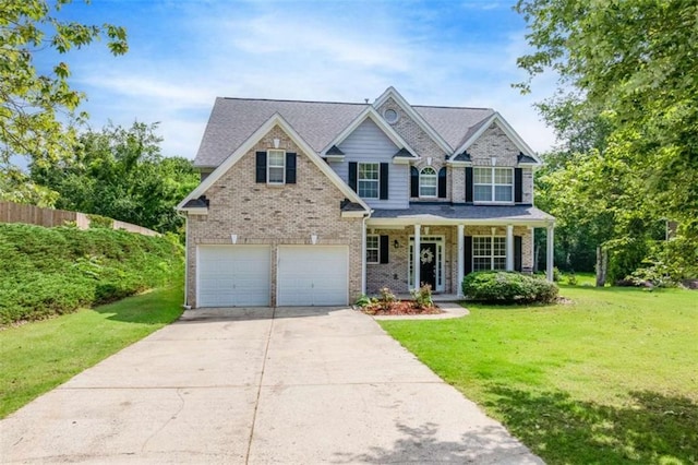 1034 Arbor Lake Walk, Hoschton, GA 30548 - view of front of house with an attached garage, concrete driveway, brick siding, and a porch