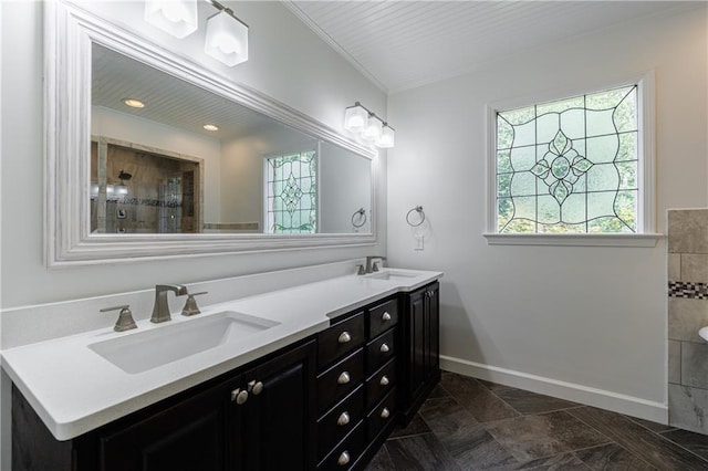 5004 Haralson Way SW, Lilburn, GA 30047 - full bathroom featuring plenty of natural light, double vanity, and a tile shower