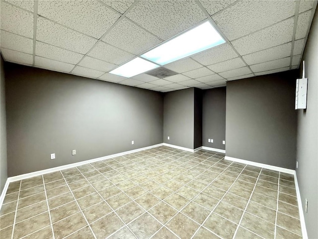 spare room with visible vents, baseboards, and a drop ceiling