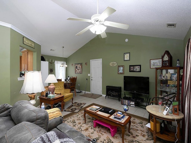 37 Montana Dr, Cedartown, GA 30125 - living area featuring vaulted ceiling, ceiling fan, light tile patterned flooring, and baseboards