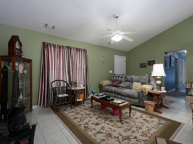 37 Montana Dr, Cedartown, GA 30125 - living area featuring light tile patterned floors, a ceiling fan, lofted ceiling, and baseboards