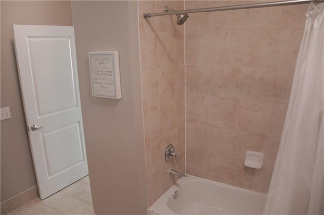 bathroom featuring shower / bath combo and tile patterned floors