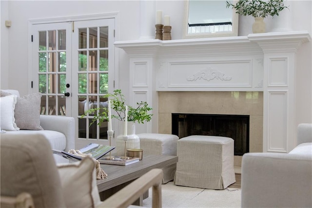 3795 Newport Bay Dr, Alpharetta, GA 30005 - living room with a fireplace and french doors