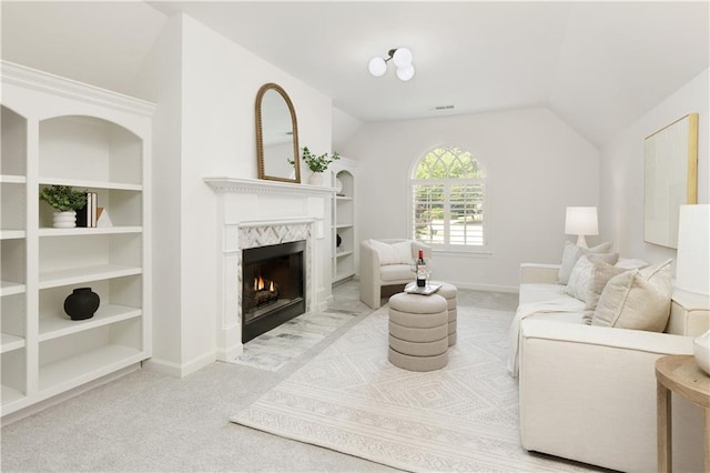 3795 Newport Bay Dr, Alpharetta, GA 30005 - carpeted living area featuring a fireplace and vaulted ceiling
