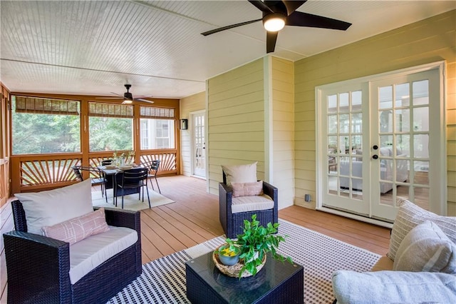 3795 Newport Bay Dr, Alpharetta, GA 30005 - sunroom / solarium featuring french doors, a ceiling fan, and outdoor dining space